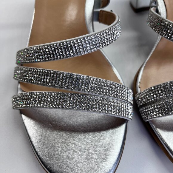 Naturalizer Bridget4 Silver Strappy Rhinestone Sandal Size 8.5 WIDE Block Heel - Picture 9 of 16